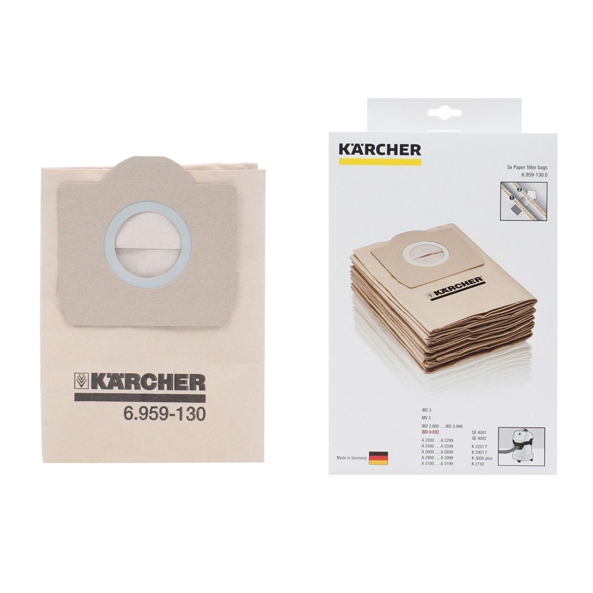  Bremen Home Paquete de 5 bolsas de vacío para Karcher WD3,  WD3P, MV3, 6.959-130.0, bolsa de repuesto para polvo, color blanco : Hogar  y Cocina